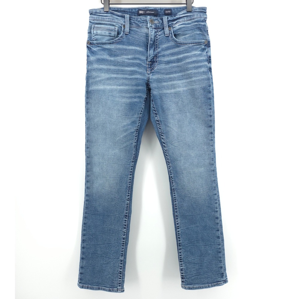 BKE Jake Straight Men Jeans 32x32 Blue Medium Wash Embroidered Casual Denim